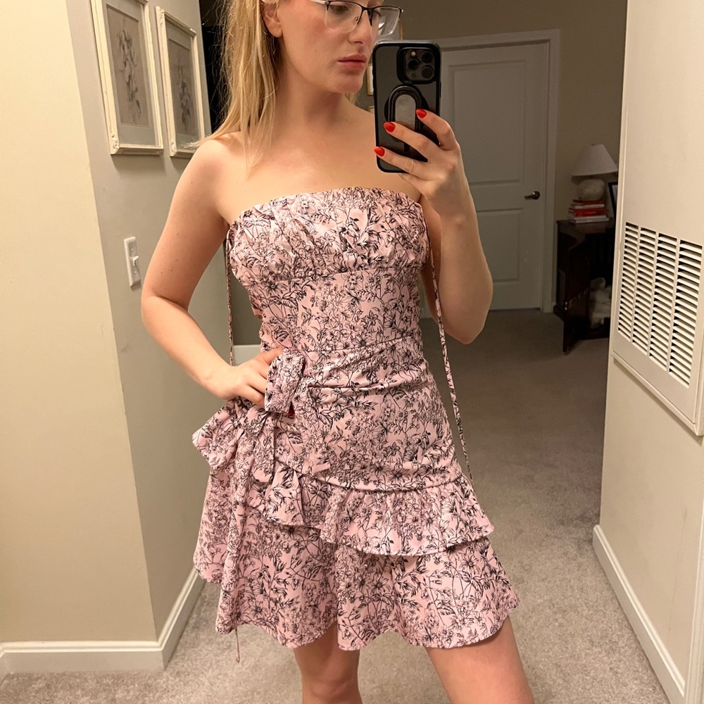 Floral Strapless Pink Dress